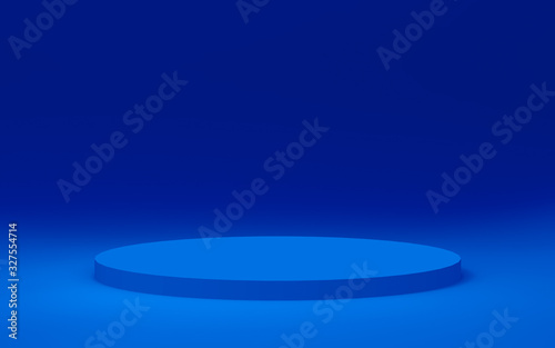3d blue cylinder podium minimal studio background. Abstract 3d geometric shape object illustration render. Display for technology product.