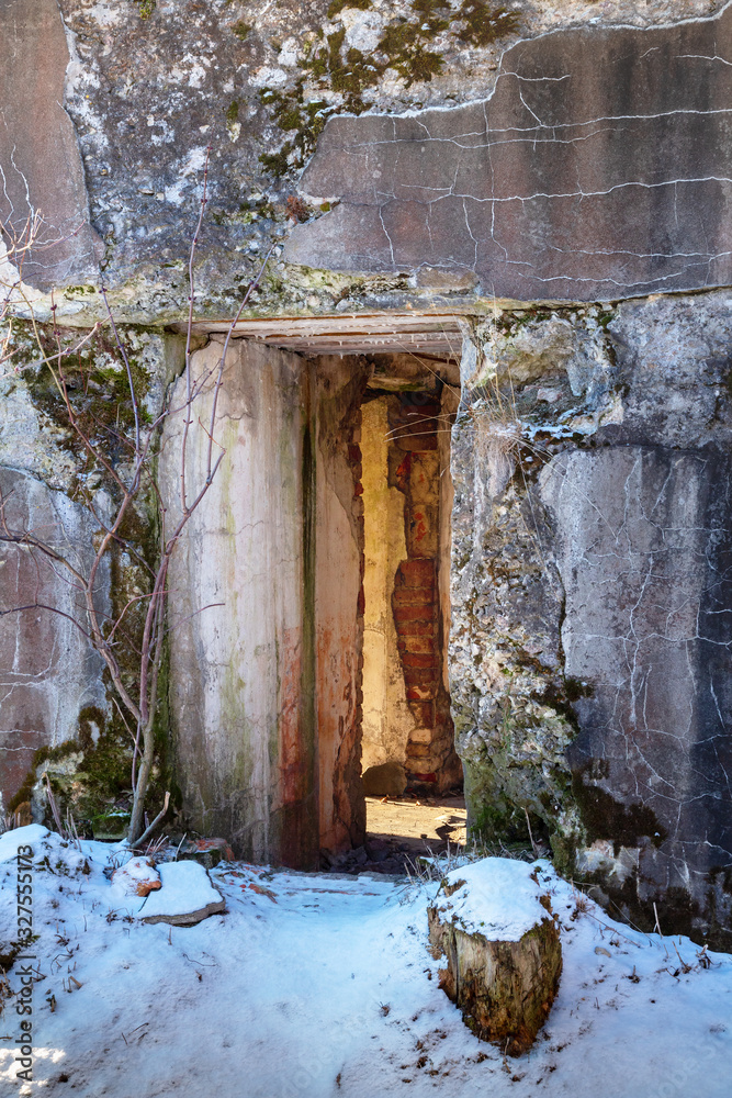 Entrance in abandoned concrete bunker Entrance in abandoned concrete bunker