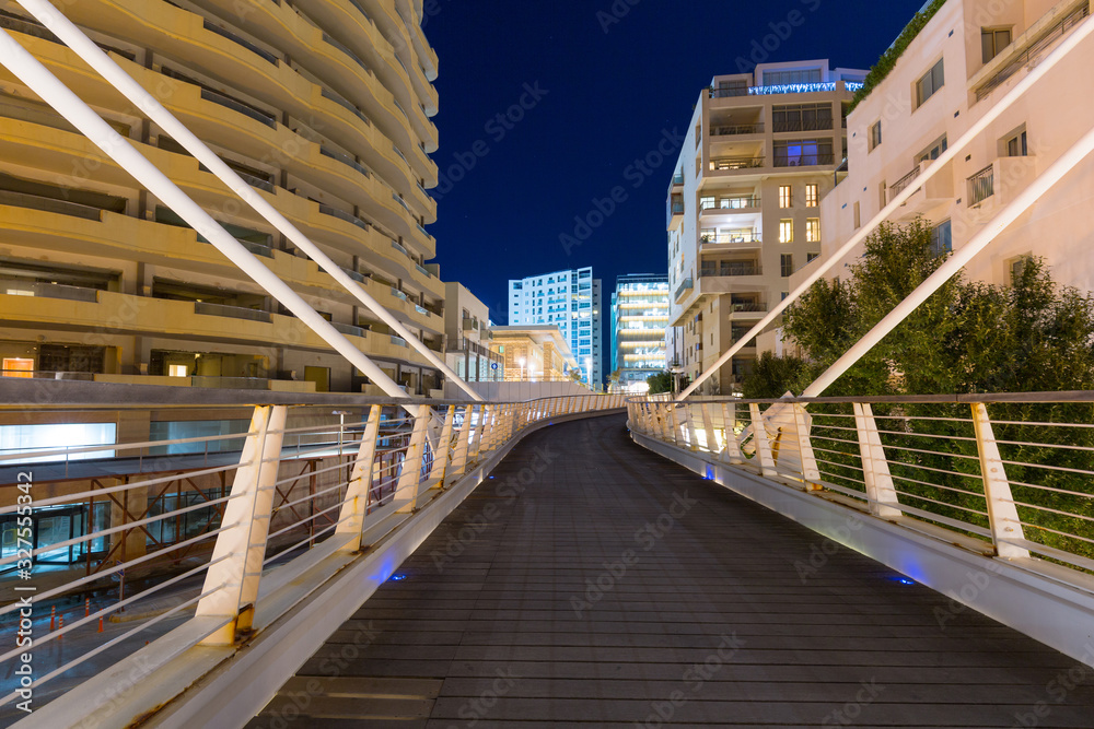 Architecture of the residential area in Sliema at night, Malta