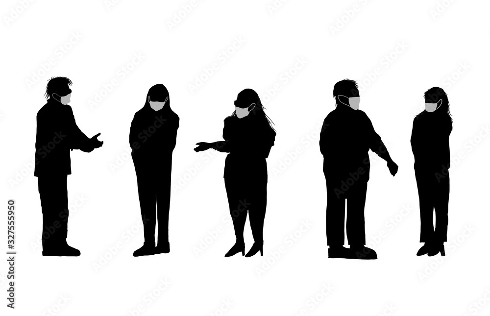 silhouette black and white group of people wearing a mask to protect from virus