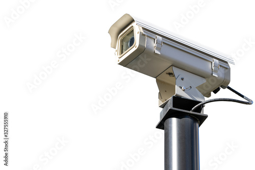 CCTV security camera pole isolated on white background