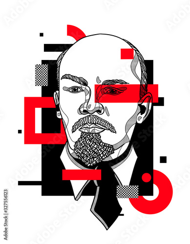 Vladimir Lenin. Glitch red modern style.