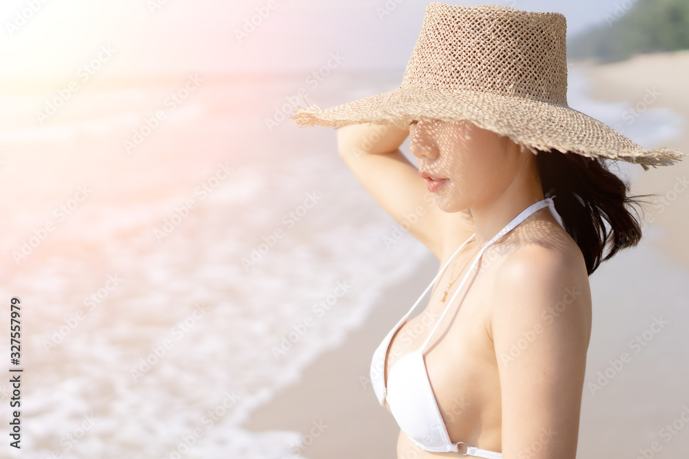 Portrait of beautiful Young woman in Bikini Beach.
