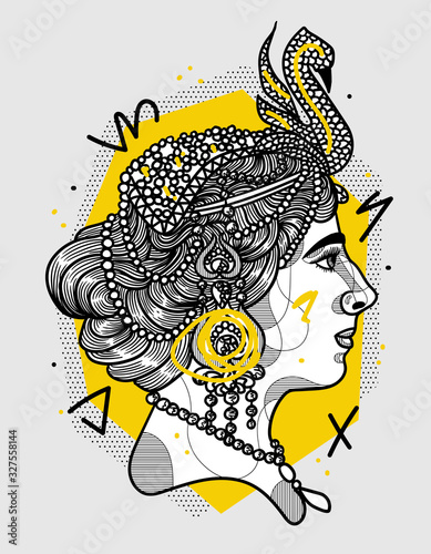 Mata Hari. Vector illustration hand drawn. Creative geometric yellow style. photo