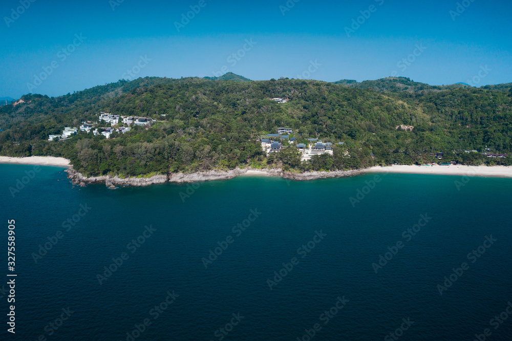 Aerial drone view of tropical beach in Phuket, Thailand