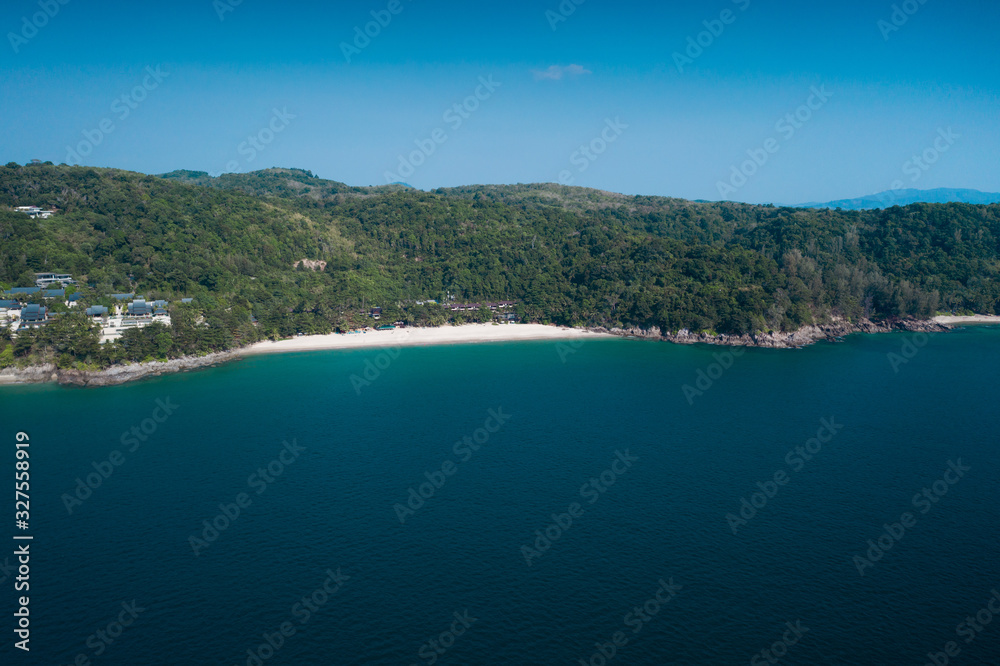 Aerial drone view of tropical beach in Phuket, Thailand