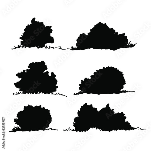 Set of vector shrubs, hand drawn design elements