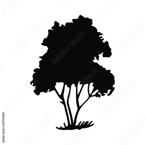 Silhouette of high shrub. Hand drawn vector shrubbery.