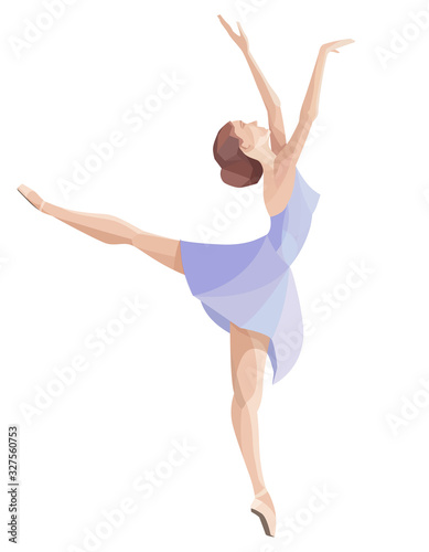 Dancing ballerina. Beautiful dancer in blue dress.