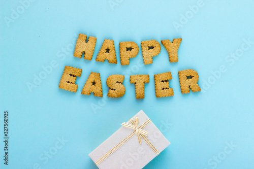 Happy Easter cookies Holiday banner. Easter funny lettering. Greeting card advertising template.