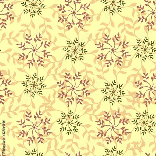 Textile floral pattern on a yellow background. Seamless vector vintage print for fabric.