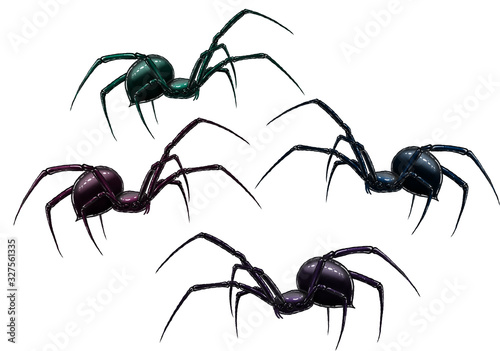 black spider hand drawing. line art illustration. isolated on white background. tattoo design. Isometric of spider icon for web design.