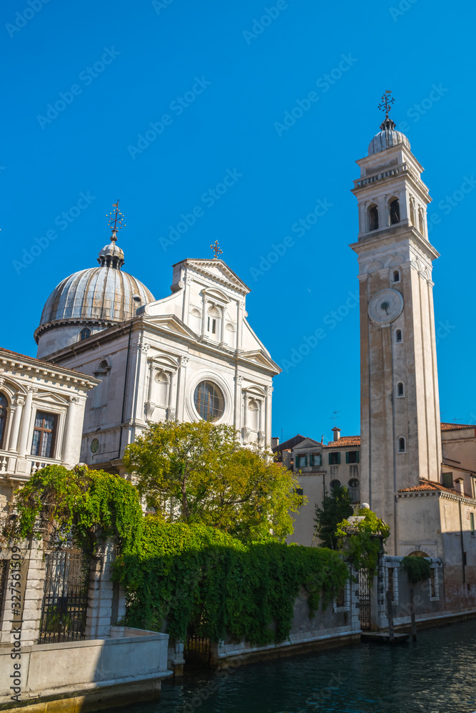 Ancient Church and bell tower called San Giorgio dei Greci in Venice