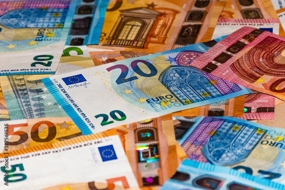 Heap of euro banknotes lying chaotically