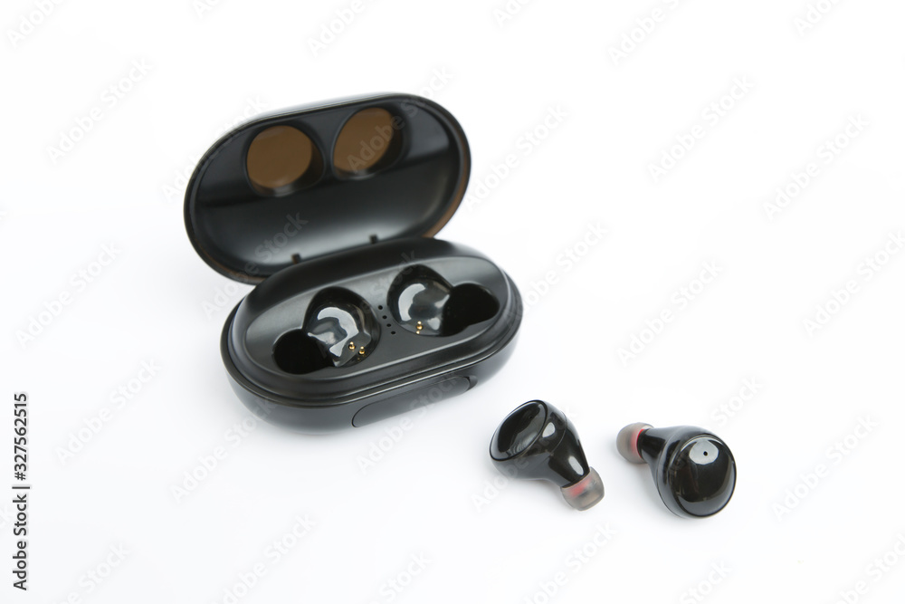 Wireless white headphones with microphone. Wireless white headphones with microphone.
