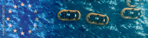 Aerial view of refugee boats