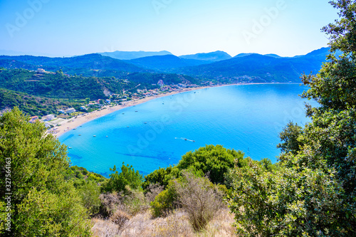 Agios Georgios beach at paradise bay in beautiful mountain scenery  Corfu island  Greece