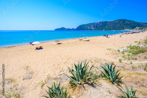 Fototapeta Naklejka Na Ścianę i Meble -  Agios Georgios beach at paradise bay in beautiful mountain scenery, Corfu island, Greece