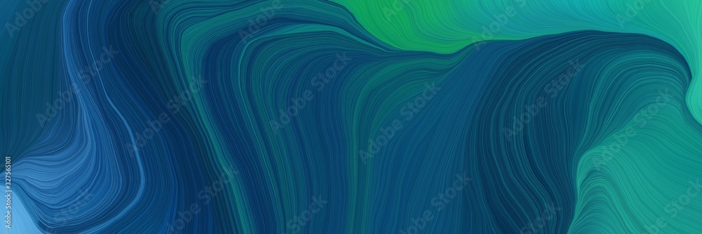 landscape banner with waves. smooth swirl waves background design with teal green, dark cyan and steel blue color - obrazy, fototapety, plakaty 