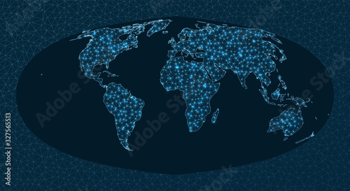 Abstract map of world network. Foucault Sinusoidal projection. World Network. Cool connections map. Vector illustration.
