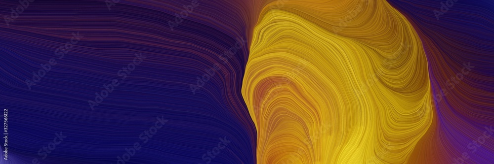 landscape orientation graphic with waves. modern soft swirl waves background illustration with dark golden rod, very dark blue and saddle brown color