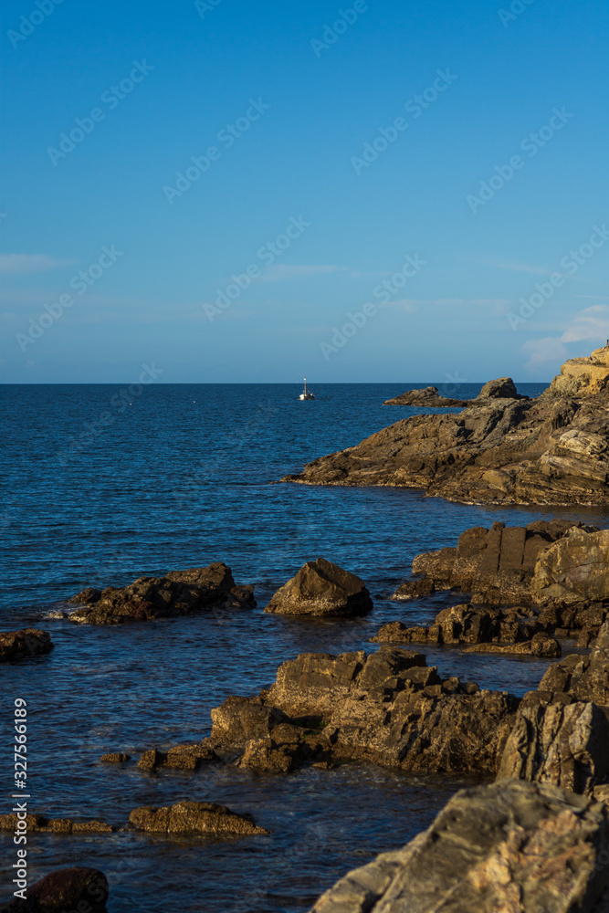 Rocky coast line on Spain,Costa Brava sea shore.