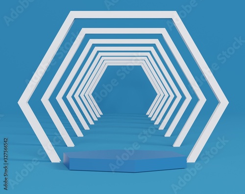 Glossy luxury podium for your design. Classic blue color of the year 2020. Fashion show stage,pedestal, shopfront. Empty scene for cosmetic show and mock up.