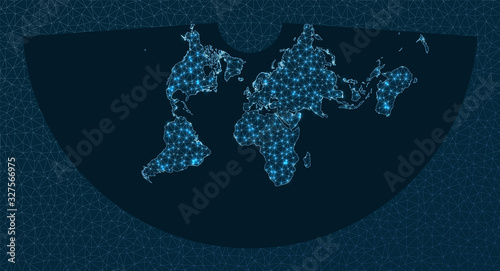 Illustration of global network. Conic Equidistant projection. World Network. Stylish connections map. Vector illustration.