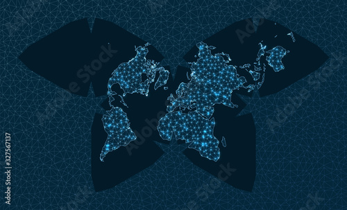 World map connection. Polyhedral Waterman projection. World Network. Superb connections map. Vector illustration.