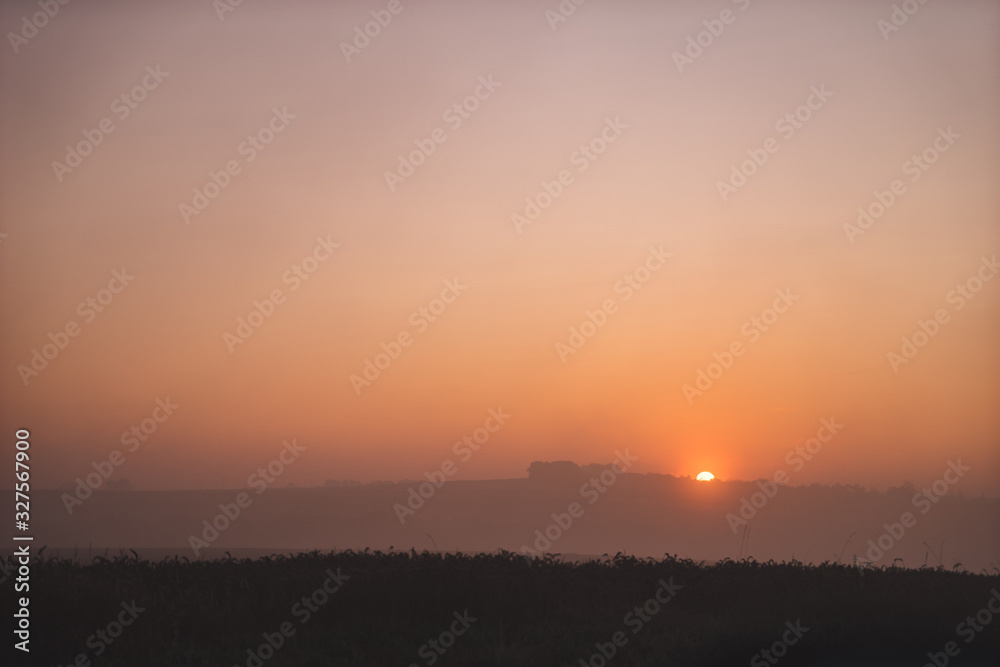 Sunrise in countryside of Czech Bohemia region