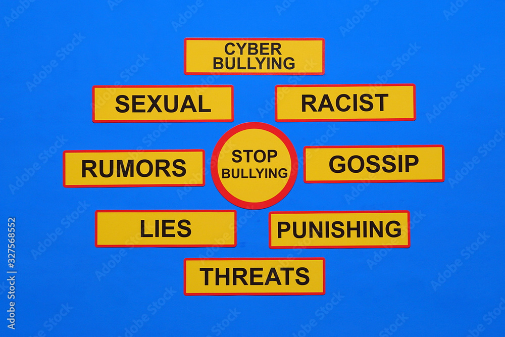 Bullying concept - rumors, discredit, racist, threat, harassment, lies ...