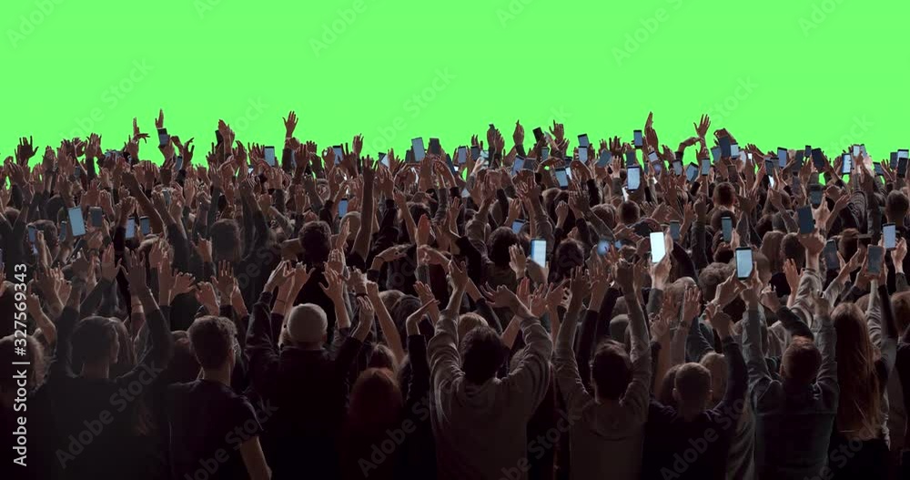 GREEN SCREEN Back view huge crowd of people with phones in hands at live concert or show. Shot on RED Helium 8K, Prores 4444