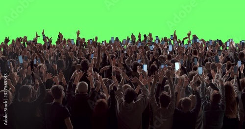 GREEN SCREEN Back view huge crowd of people with phones in hands at live concert or show. Shot on RED Helium 8K, Prores 4444