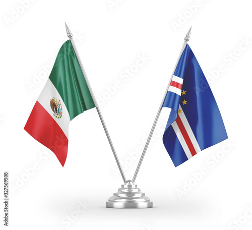 Cabo Verde and Mexico table flags isolated on white 3D rendering photo