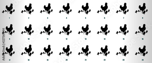 Hen Walk Cycle animation sequence with chiks silhouette, loop animation sprite sheet photo