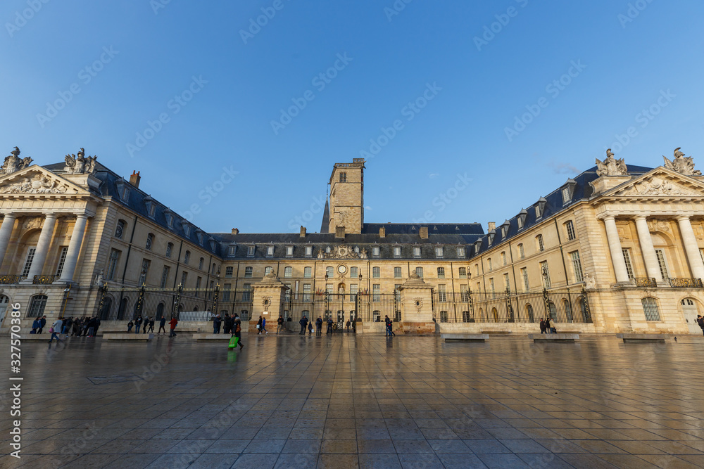 Place de la Libération and Palais des Ducs de Bourgogne, street view with ancient buildings in Dijon, France