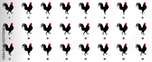 Cock Walk Cycle animation sequence Silhouette, loop animation sprite sheet photo