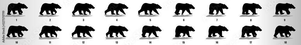 Vetor do Stock: Bear Walk cycle animation frames, loop animation ...