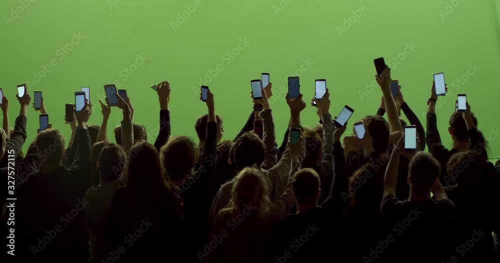 GREEN SCREEN Back view huge crowd of people with phones in hands at live concert or show. Shot on RED Helium 8K, Prores 4444