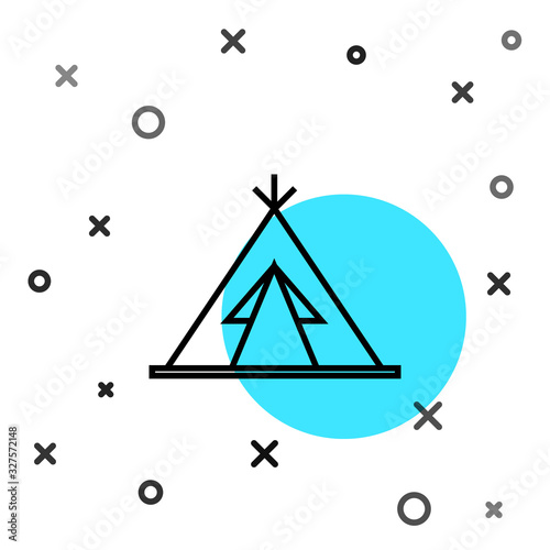 Black line Traditional indian teepee or wigwam icon isolated on white background. Indian tent. Random dynamic shapes. Vector Illustration