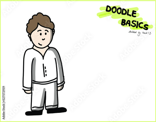 Doodle Basics - Small Kid Boy in Schlafanzug with brown Hair  - römisch - Verschlafen, Kindergarten Pyjama © Evamaria