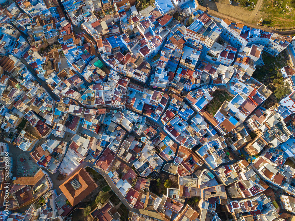 Aerial of famous blue city Chefchaouen
