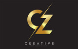 CZ C Z Golden Letter Logo Design with a Creative Cut.