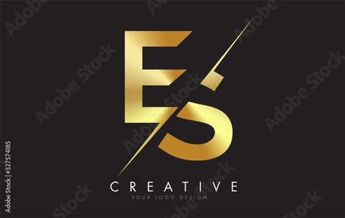 ES E S Golden Letter Logo Design with a Creative Cut. photo