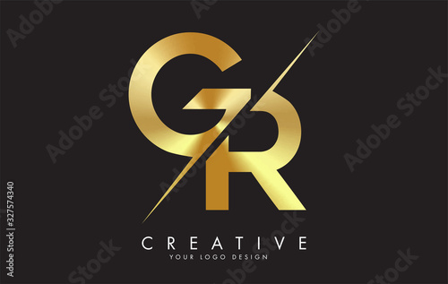 GR G R Golden Letter Logo Design with a Creative Cut. photo