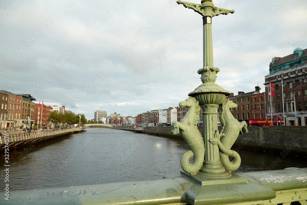 Fototapeta premium A view along the quays in Dublin City, Ireland