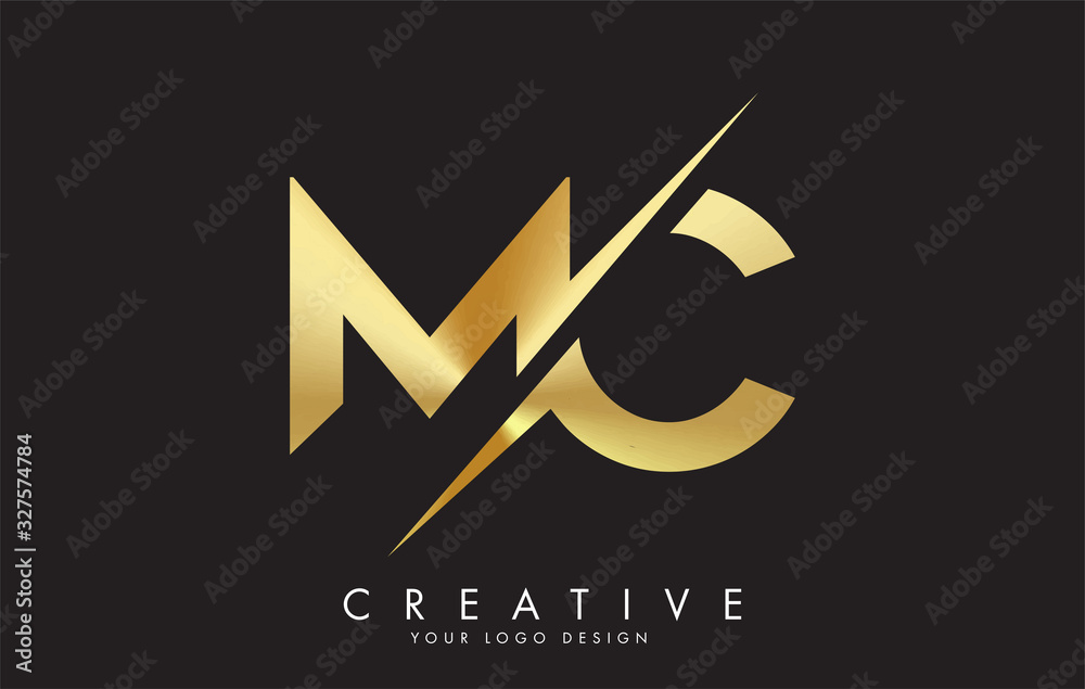 MC M C Golden Letter Logo Design with a Creative Cut. Stock Vector ...