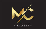 MC M C Golden Letter Logo Design with a Creative Cut.