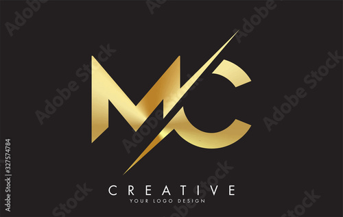 MC M C Golden Letter Logo Design with a Creative Cut. photo