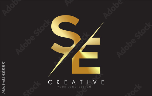 SE S E Golden Letter Logo Design with a Creative Cut.